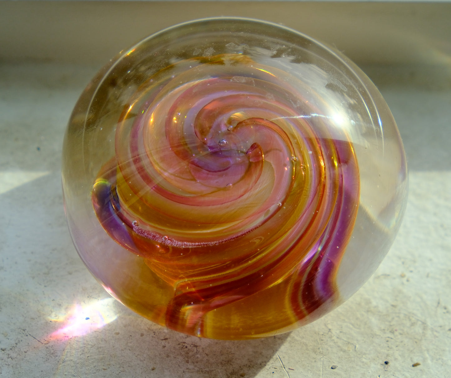 Small Art Glass Low-Rise Round Piece - 2.5" across and 1.25" tall